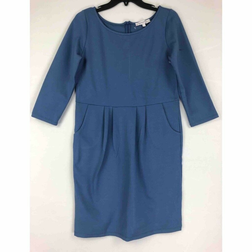 The Vanity Room Women Sheath Dress Medium M Blue 3/4 Sleeve Lagenlook Minimalist